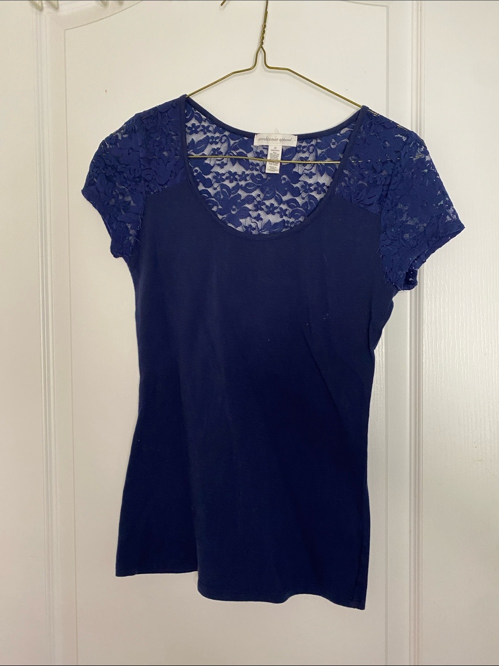 Ambiance Navy Lace-Shoulder Scoop Neck Tee